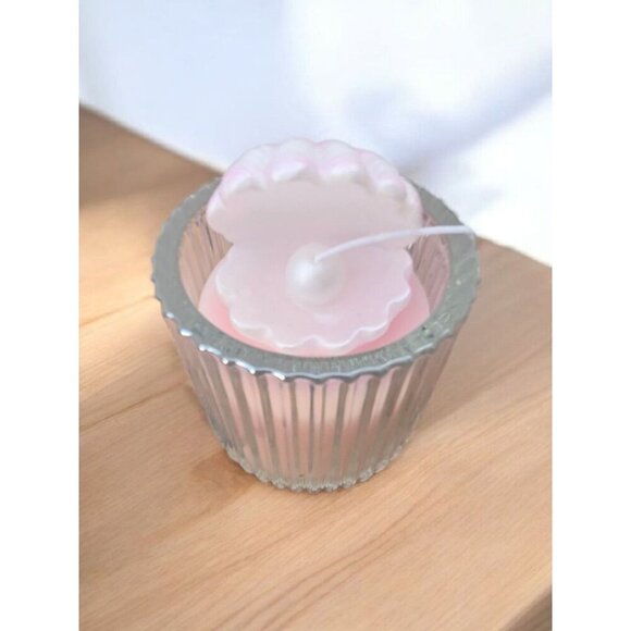 New Pink Pearl Oyster W/ Pearl Coastal Beach Seashell Oyster Pearl Candle - Picture 1 of 2